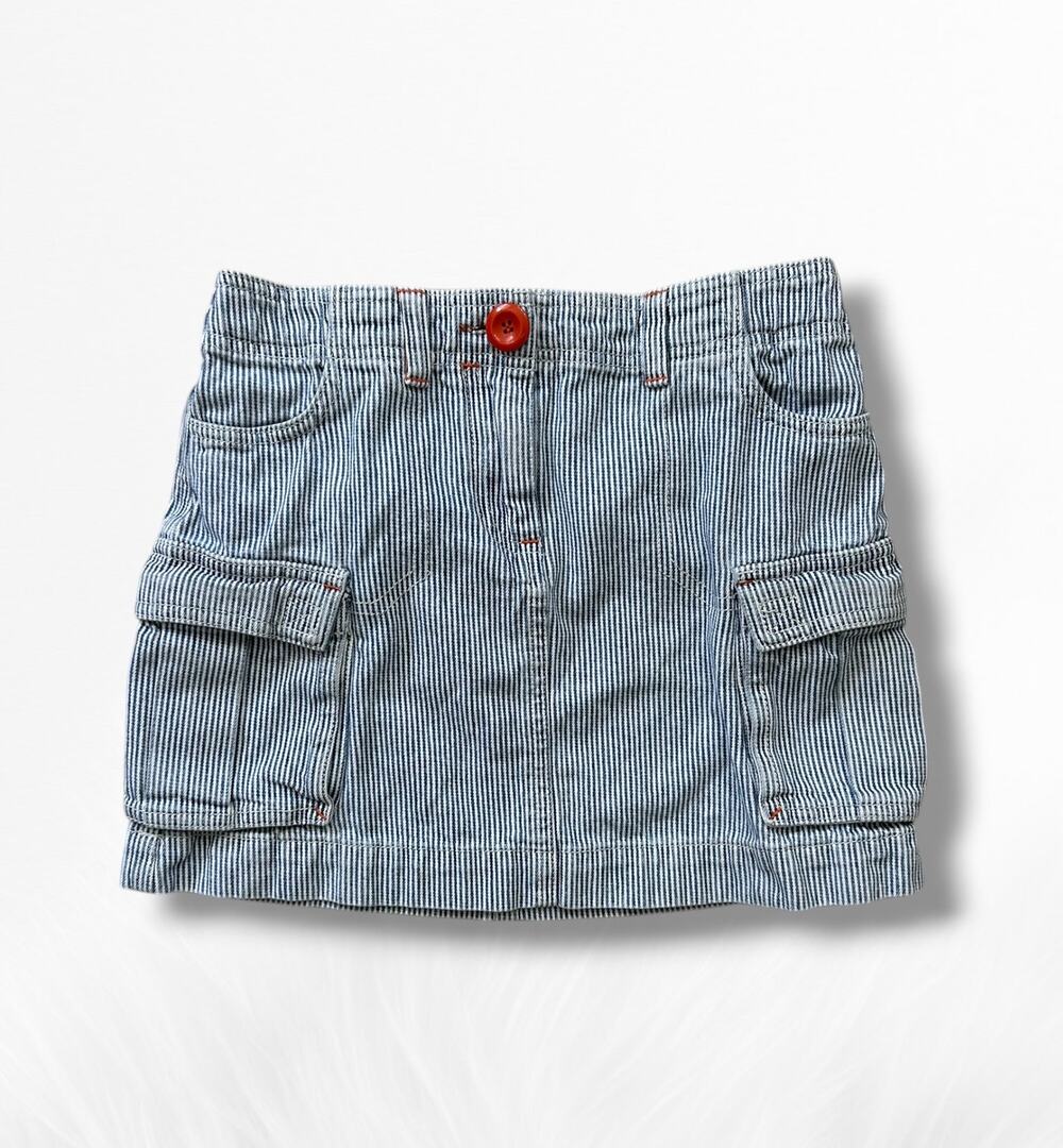Mini Boden Engineer Stripe Denim Cargo Skirt, Size 9/10